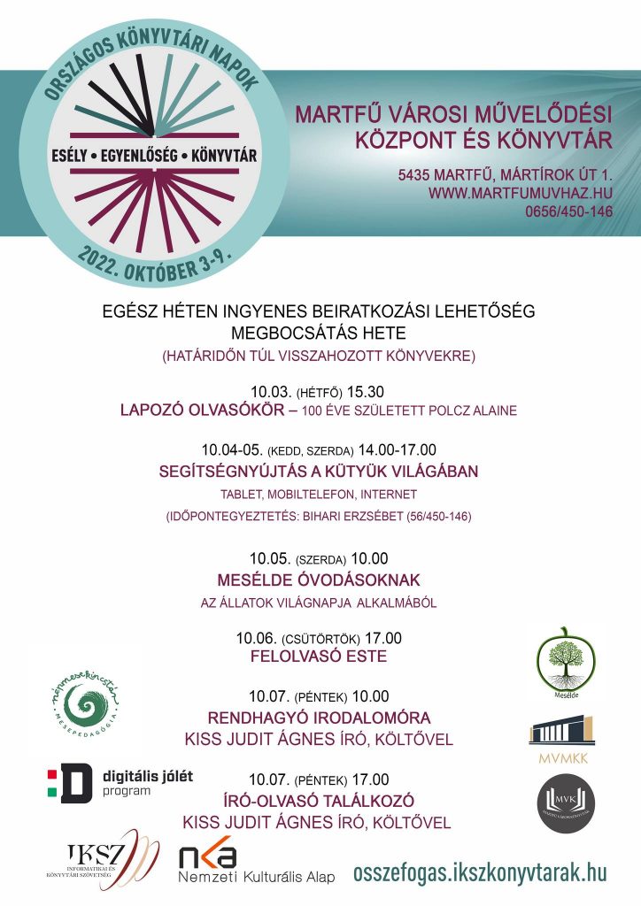 Országos Könyvtári Napok - 2022. október 3-9. @ Martfű - Városi Művelődési Központ és Könyvtár | Martfű | Magyarország