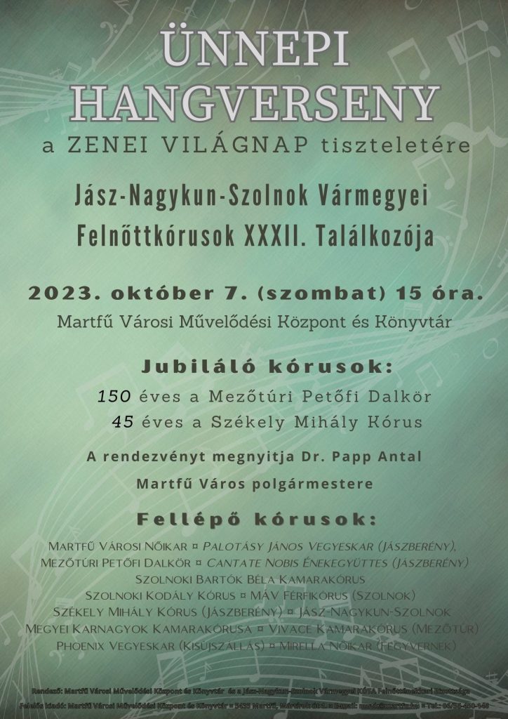 Ünnepi hangverseny 2023. 10. 07. @ Martfű - Városi Művelődési Központ és Könyvtár | Martfű | Magyarország